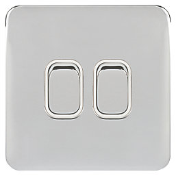 Schneider Electric Lisse Deco 10AX 2-Gang 2-Way Light Switch  Polished Chrome with White Inserts