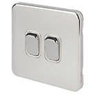 Schneider Electric Lisse Deco 10AX 2-Gang 2-Way Light Switch  Polished Chrome with White Inserts