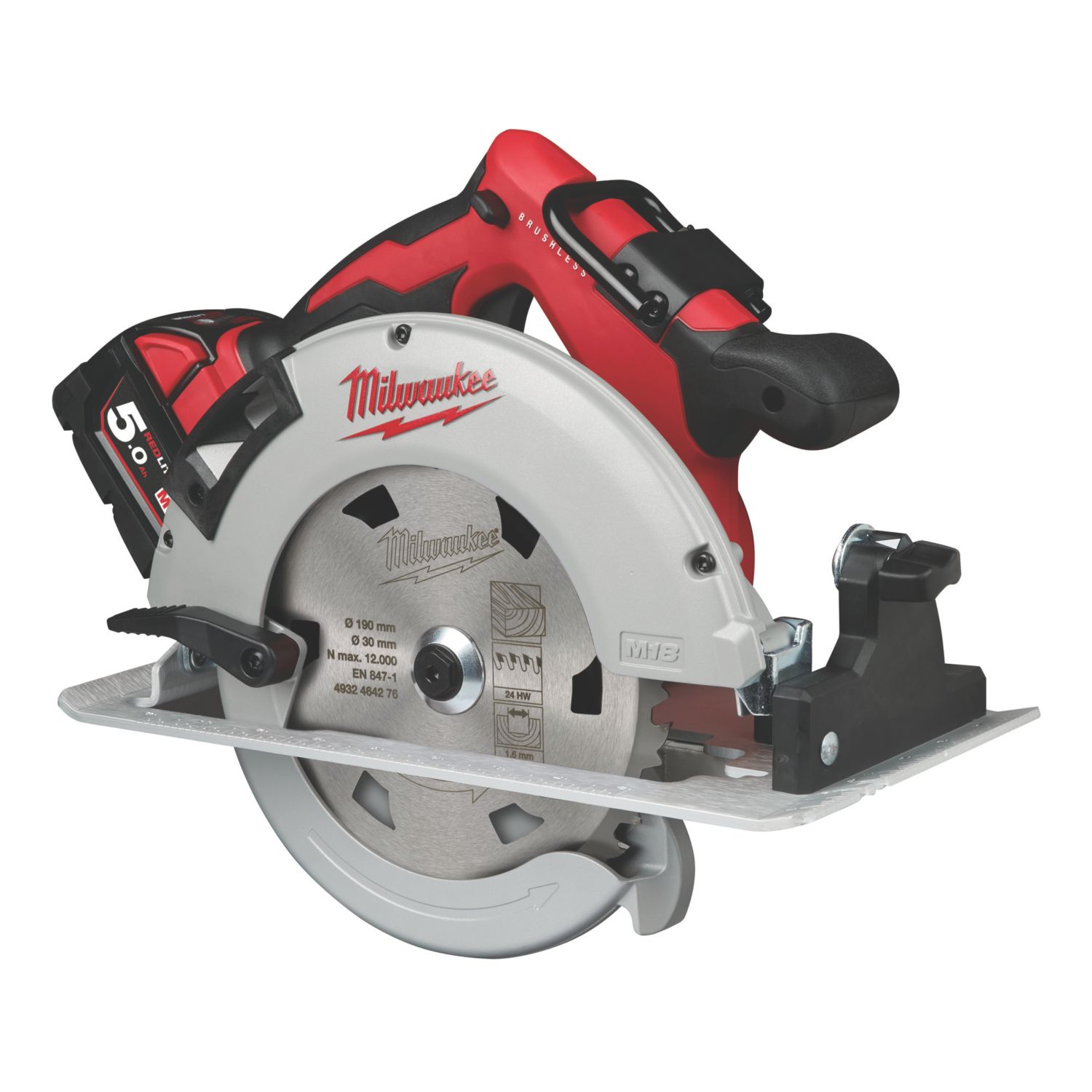 Milwaukee M18 BLCS66-502X 190mm 18V 2 x 5.0Ah Li-Ion RedLithium Brushless Cordless Circular Saw (851GX)