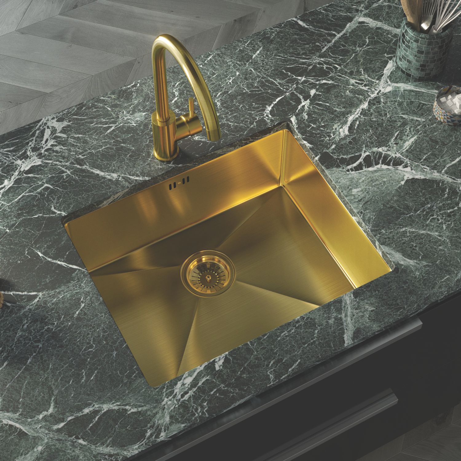 ETAL Elite 1 Bowl Stainless Steel Inset / Undermount Kitchen Sink Brushed Gold 540mm x 205mm (851JL)
