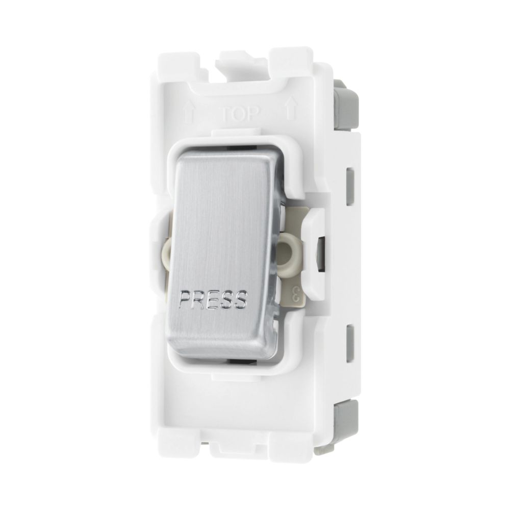 British General Nexus Metal Grid 20A 2-Way Grid Retractive Switch Module 'Press' Brushed Steel