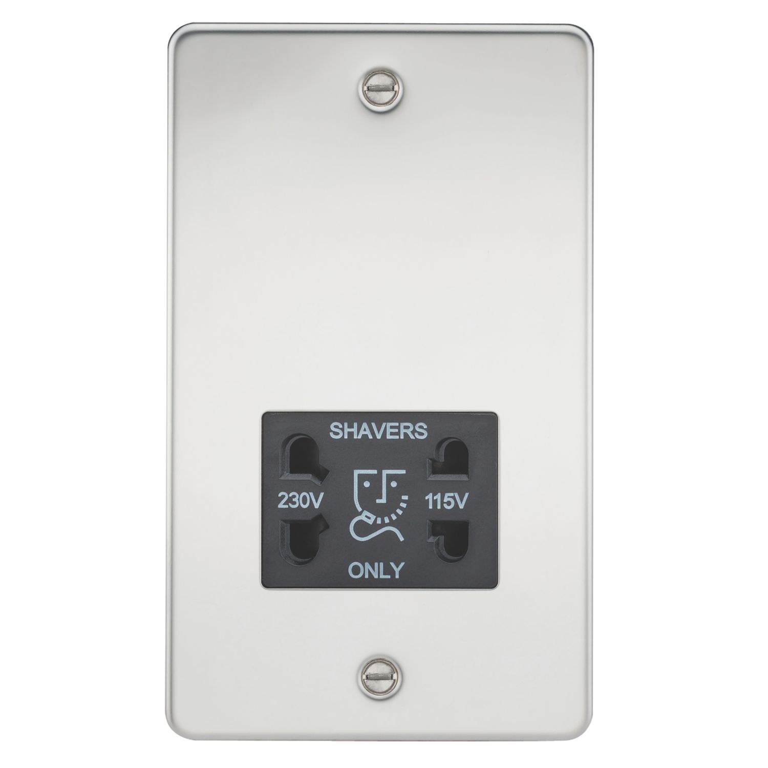 Knightsbridge 2-Gang Dual Voltage Shaver Socket 115 V / 230V Polished Chrome with Black Inserts (851TY)