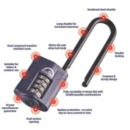 Squire  Water-Resistant Long Shackle Combination  Padlock Blue 40mm