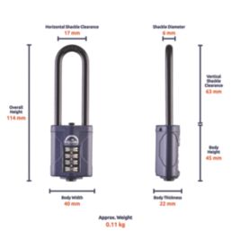 Squire  Water-Resistant Long Shackle Combination  Padlock Blue 40mm