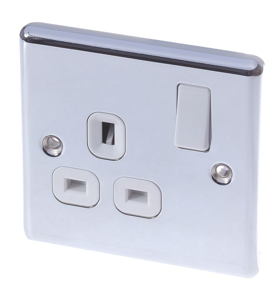 LAP 13A 1-Gang SP Switched Plug Socket Polished Chrome with White ...