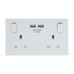 British General 900 Series 13A 2-Gang SP Switched Socket + 3.1A 2-Outlet Type A USB Charger White