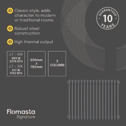 Flomasta 600mm x 785mm 3376BTU Anthracite Horizontal 3 Column Radiator
