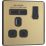 British General Evolve 13A 1-Gang SP Switched Socket + 2.1A 10.5W 2-Outlet Type A USB Charger Satin Brass with Black Inserts