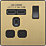 British General Evolve 13A 1-Gang SP Switched Socket + 2.1A 2-Outlet Type A USB Charger Satin Brass with Black Inserts