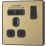 British General Evolve 13A 1-Gang SP Switched Socket + 2.1A 10.5W 2-Outlet Type A USB Charger Satin Brass with Black Inserts