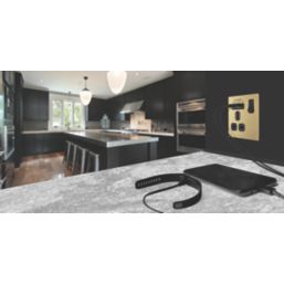 British General Evolve 13A 1-Gang SP Switched Socket + 2.1A 10.5W 2-Outlet Type A USB Charger Satin Brass with Black Inserts