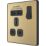 British General Evolve 13A 1-Gang SP Switched Socket + 2.1A 10.5W 2-Outlet Type A USB Charger Satin Brass with Black Inserts