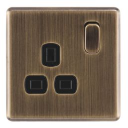 Arlec  13A 1-Gang SP Switched Socket Antique Brass  with Black Inserts