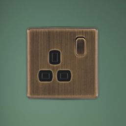 Arlec  13A 1-Gang SP Switched Socket Antique Brass  with Black Inserts