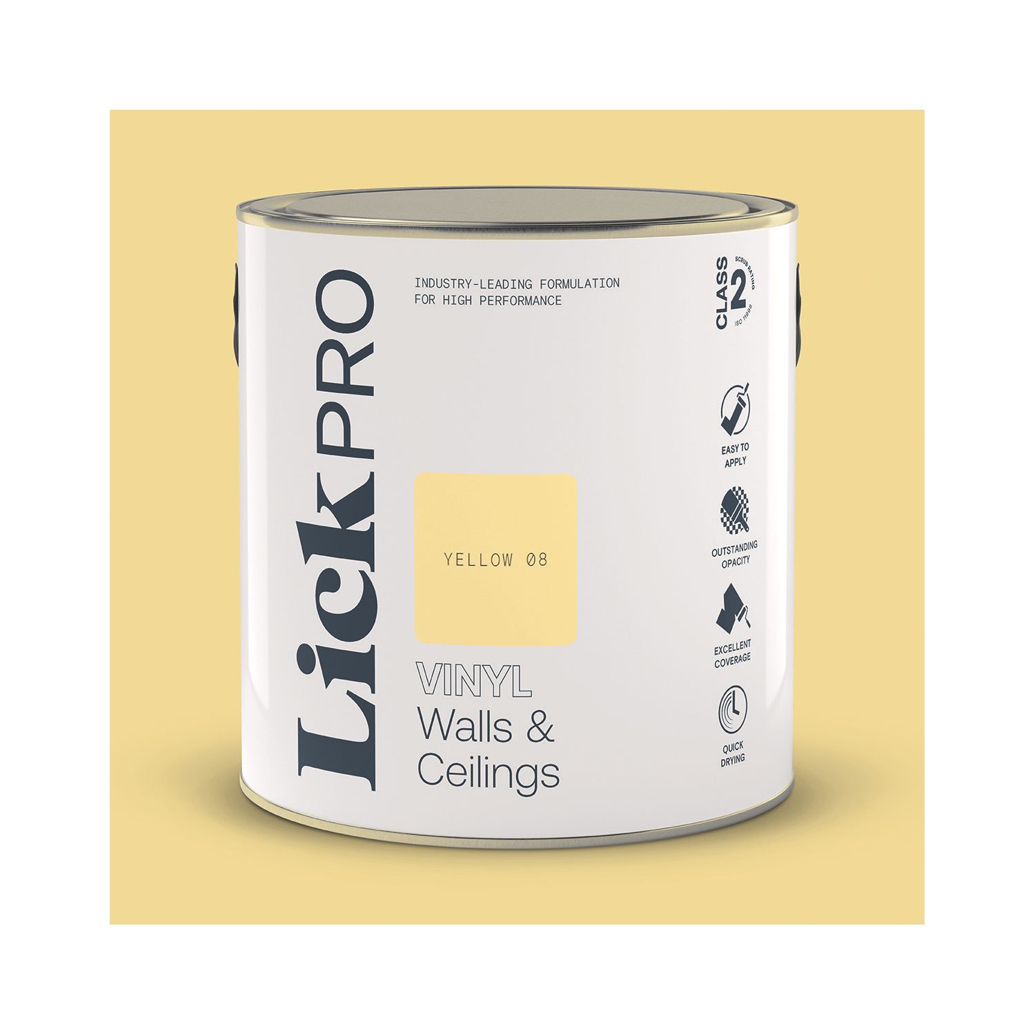 LickPro 2.5Ltr Yellow 08 Vinyl Matt Emulsion Paint (852TM)