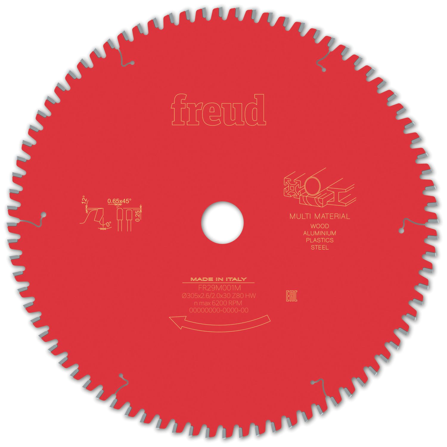 Freud F03FS09891 Multi-Material Circular Saw Blade 305mm x 30mm 80T (852VV)