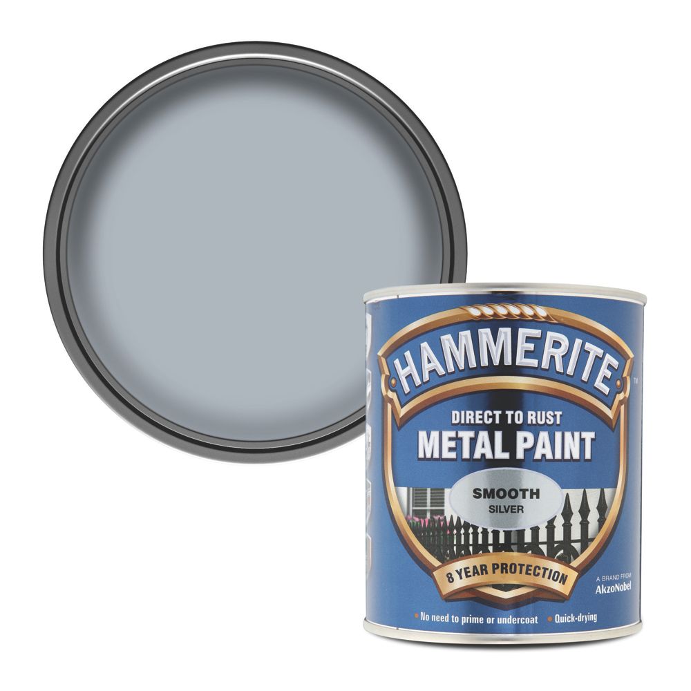 Hammerite Smooth Metal Paint Silver 750ml - Screwfix