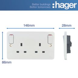 Hager Sollysta WMSS82O 13A 2-Gang 2P+E Switched Socket White