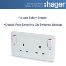 Hager Sollysta WMSS82O 13A 2-Gang 2P+E Switched Socket White