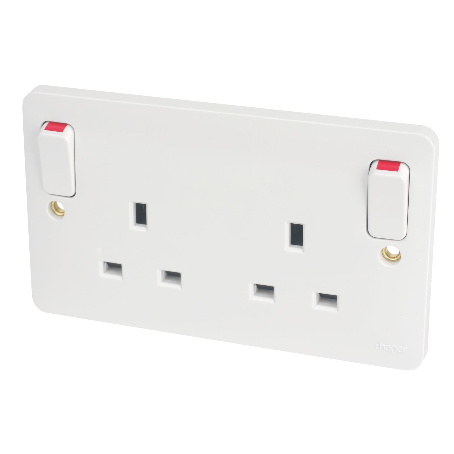 Hager Sollysta WMSS82O 13A 2-Gang 2P+E Switched Socket White (853AM)