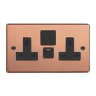 Varilight  13A 2-Gang SP Switched Socket + 4A 20W 2-Outlet Type A & C USB Charger Brushed Copper with Black Inserts