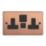 Varilight  13A 2-Gang SP Switched Socket + 4A 20W 2-Outlet Type A & C USB Charger Brushed Copper with Black Inserts