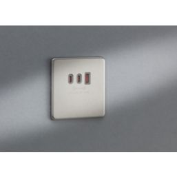 Knightsbridge  5A 63W 3-Outlet Type A & C USB Socket Brushed Chrome with Grey Inserts