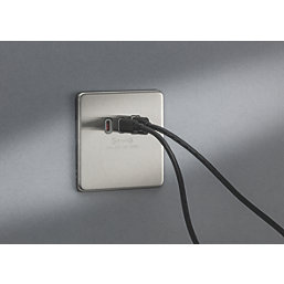 Knightsbridge  5A 63W 3-Outlet Type A & C USB Socket Brushed Chrome with Grey Inserts