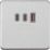 Knightsbridge  5A 63W 3-Outlet Type A & C USB Socket Brushed Chrome with Grey Inserts