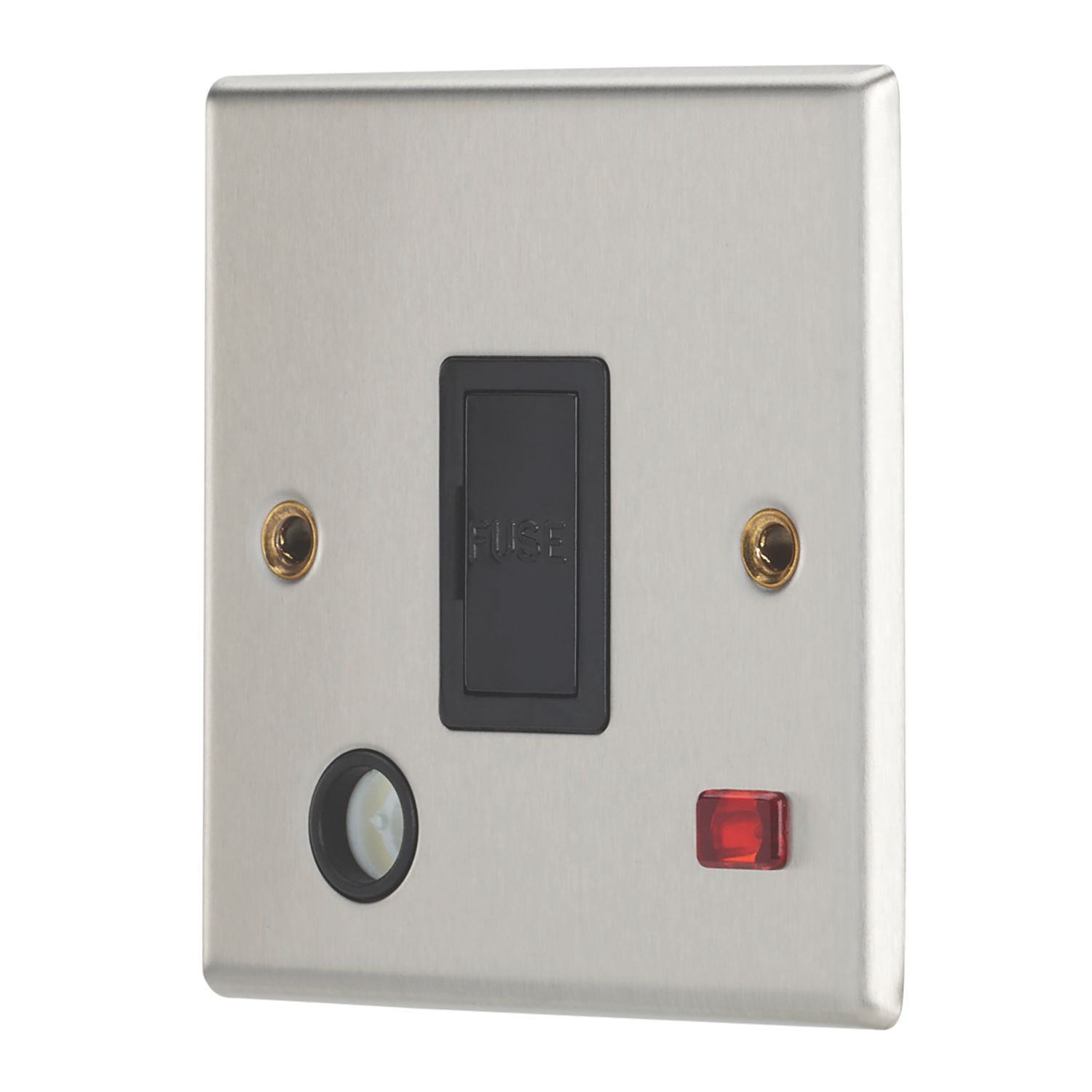 Contactum iConic 13A Unswitched Fused Spur & Flex Outlet with Neon Brushed Steel with Black Inserts (853RP)