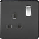 Knightsbridge SFR7000MB 13A 1-Gang DP Switched Single Socket with Chrome Switch Matt Black  with Black Inserts
