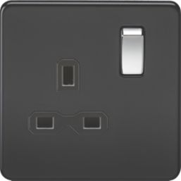 Knightsbridge  13A 1-Gang DP Switched Single Socket Matt Black  with Black Inserts