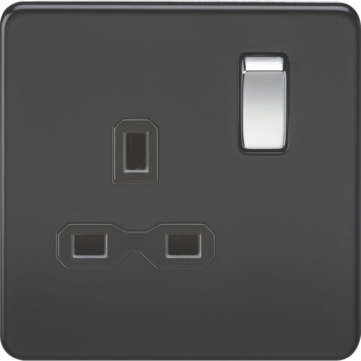 Knightsbridge 13A 1-Gang DP Switched Single Socket Matt Black with Black Inserts (853TY)
