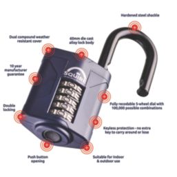 Squire  Water-Resistant  Combination  Padlock Blue 60mm