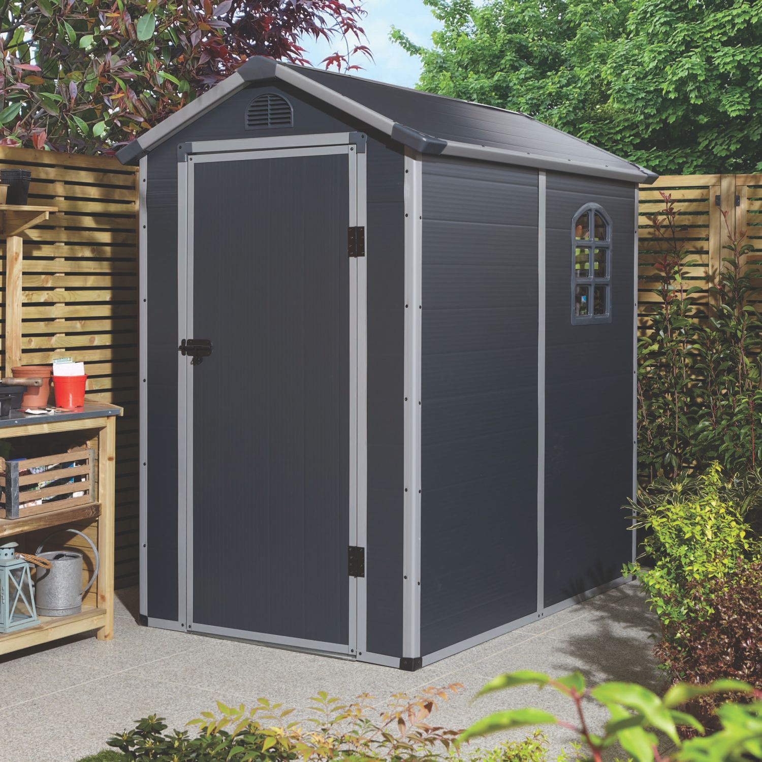 Rowlinson Airevale 4' 6" x 6' 6" (Nominal) Apex Plastic Storage Shed Dark Grey (854CL)