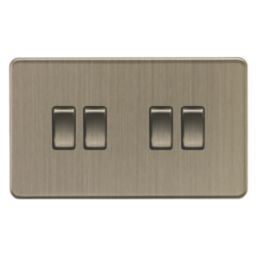 Knightsbridge Screwless 10AX 4-Gang 2-Way Light Switch  Antique Brass