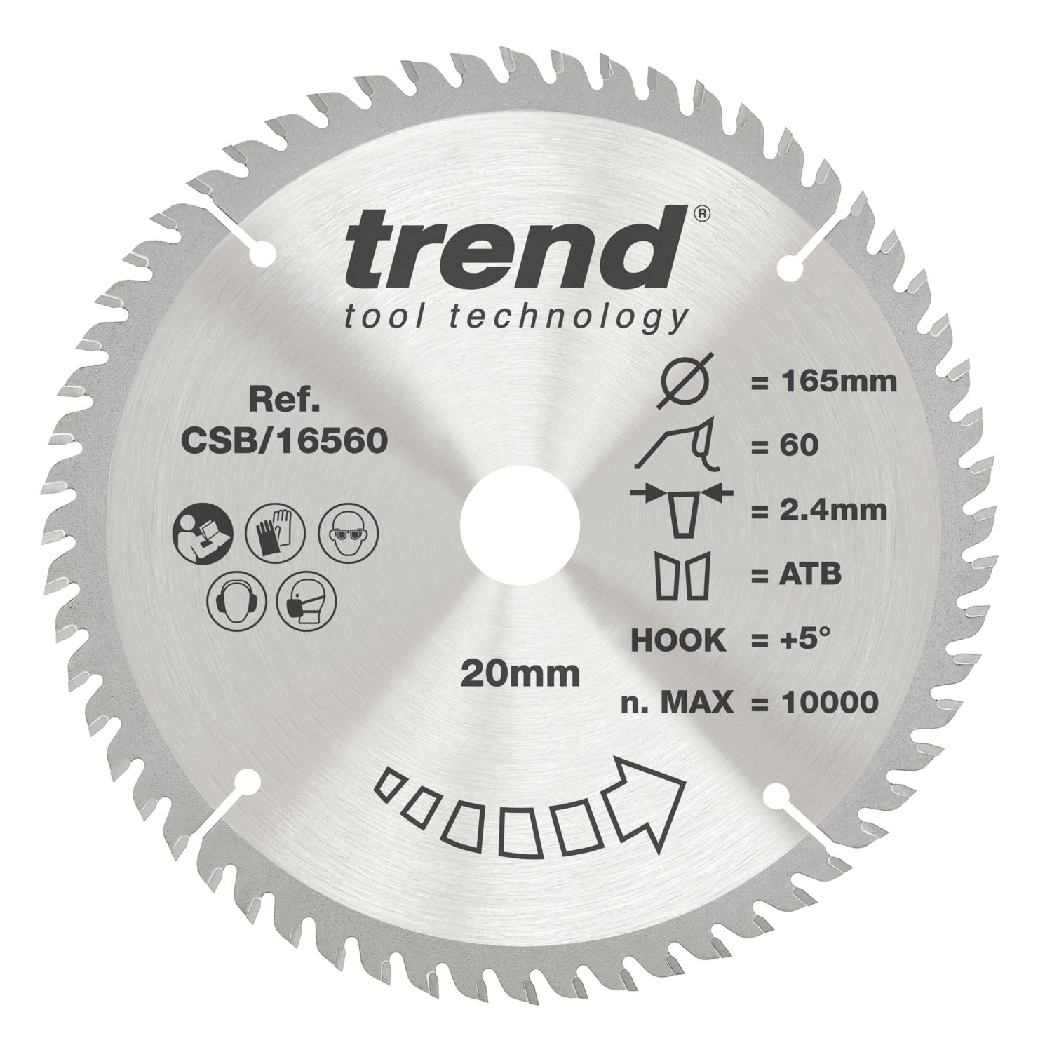 Trend CSB/16560 Wood/Chipboard/MDF Circular Saw Blade 165mm x 20mm 60T (854EC)