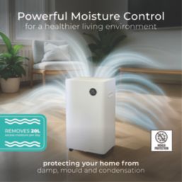 Masterplug Puredry 20Ltr 3-in-1 Dehumidifier, Air Purifier & Ioniser