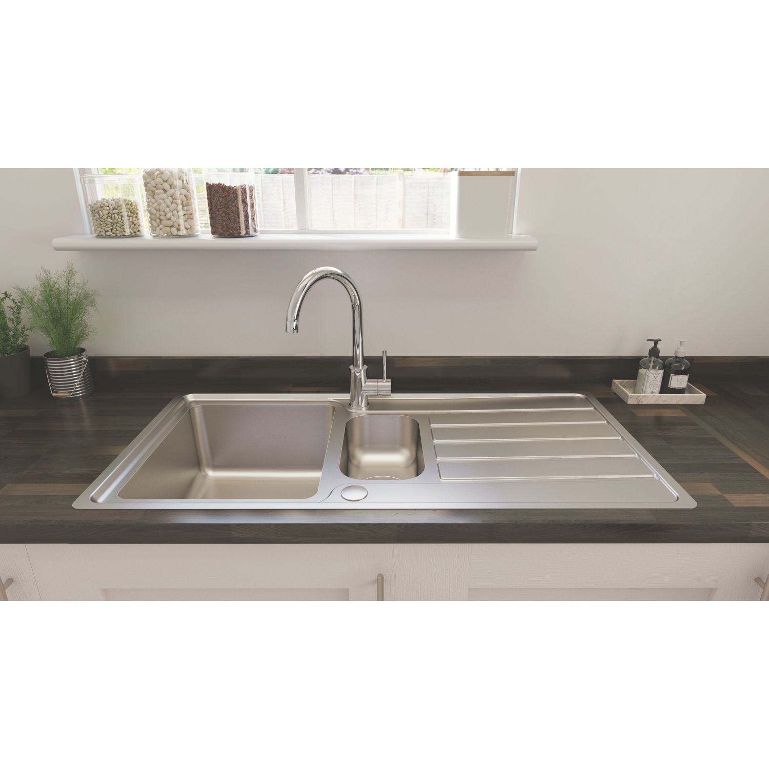 Apollonia 1.5 Bowl Stainless Steel Reversible Sink & Drainer 1004mm x 500mm (854PG)