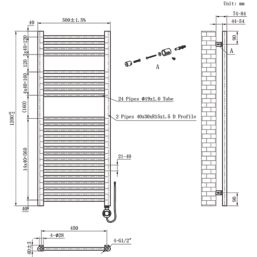 Flomasta 1200mm x 500mm 1023BTU Anthracite Flat Electric Towel Radiator