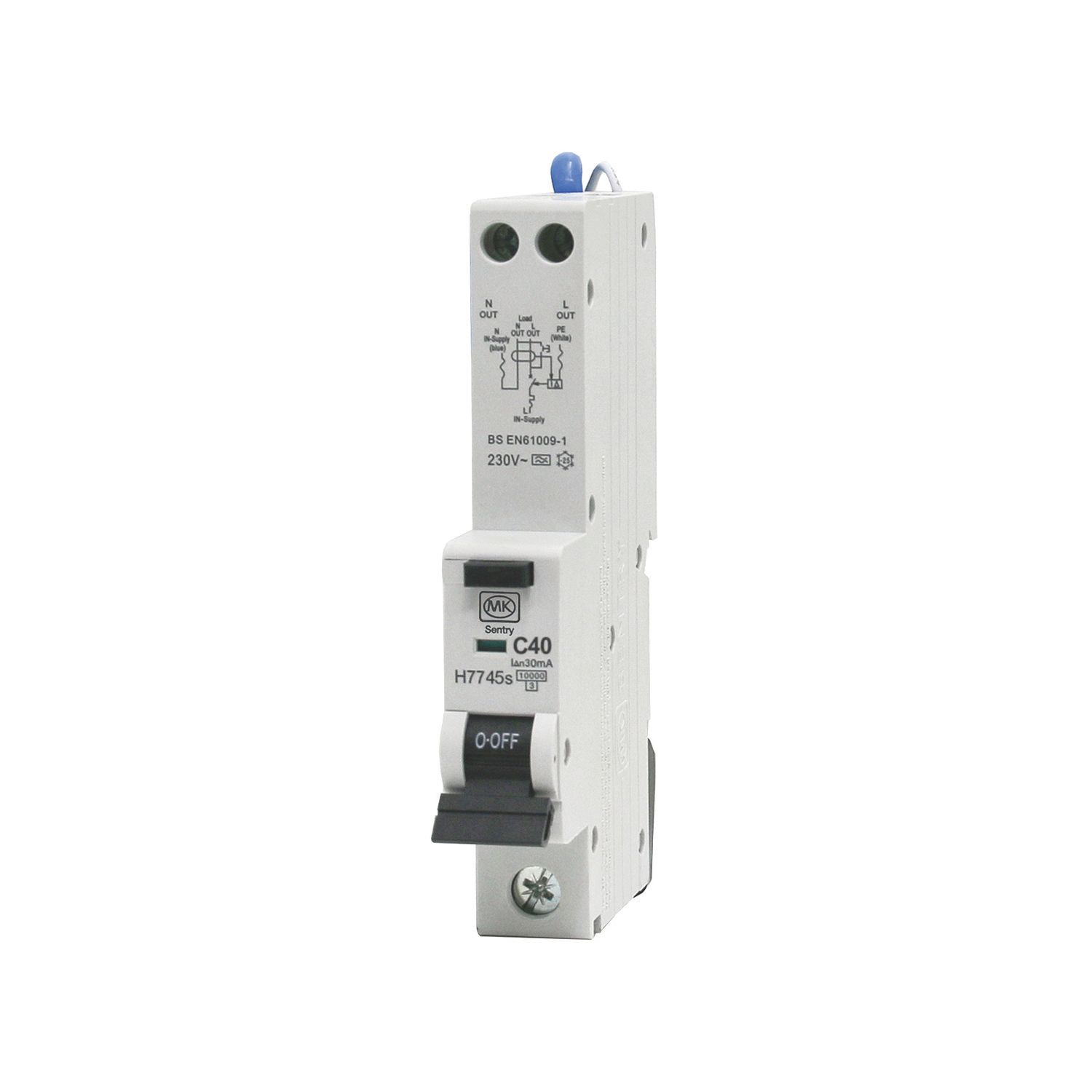 MK Sentry 40A 30mA Type A 1P+N C Curve RCBO (854YW)