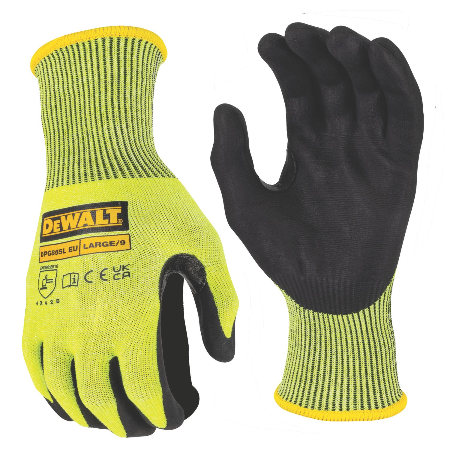 DEWALT Hi Vis Protection Gloves Yellow Large (855AY)