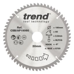 Trend  Aluminium/Plastic Saw Blade 190mm x 30mm 60T
