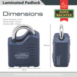 Burg-Wachter Sapphire     Laminated Padlock Blue 30mm