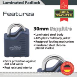 Burg-Wachter Sapphire     Laminated Padlock Blue 30mm