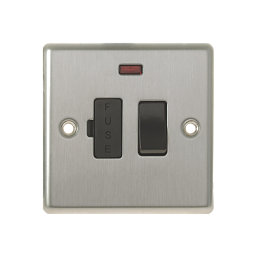 LAP  13A Switched Fused Spur with LED Brushed Stainless Steel with Black Inserts