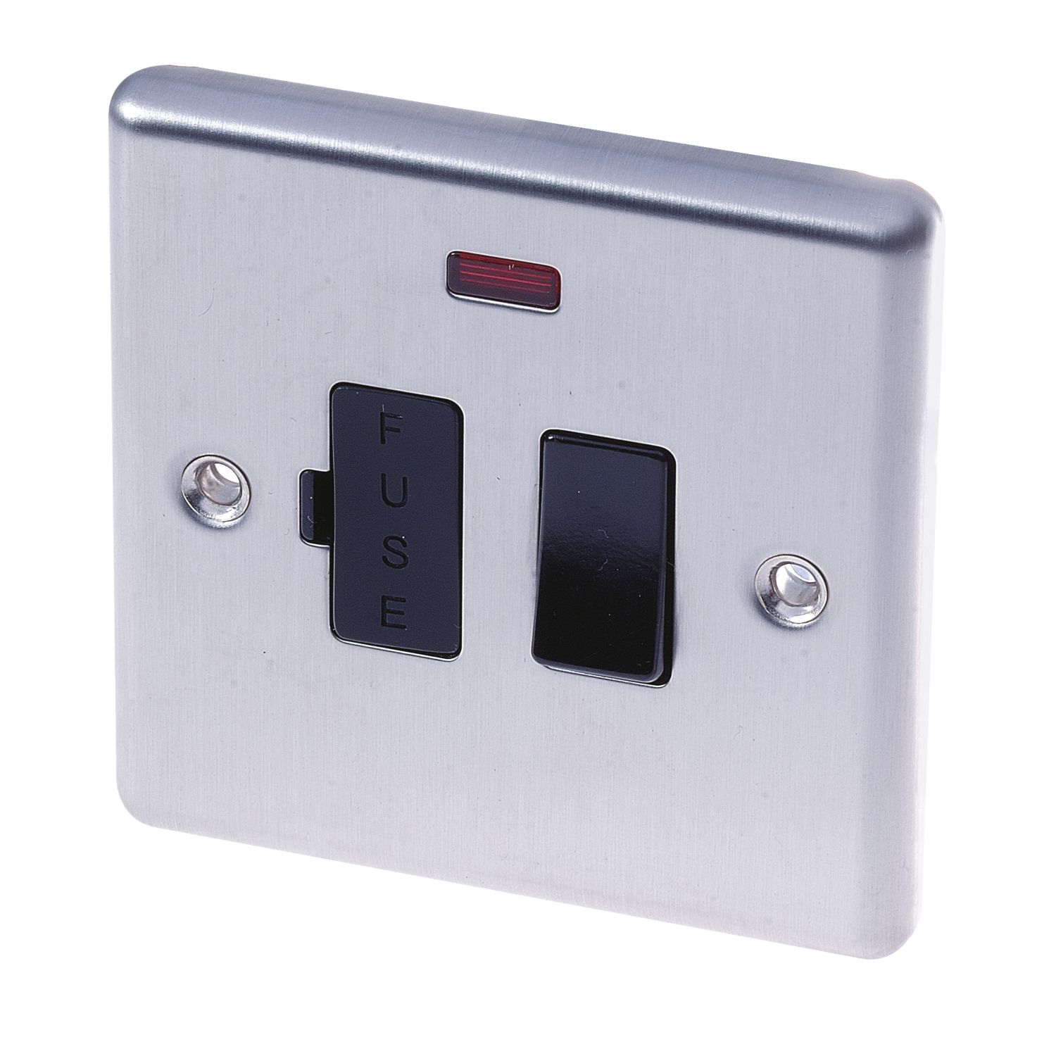 LAP 13A Switched Fused Spur with LED Brushed Stainless Steel with Black Inserts (85673)