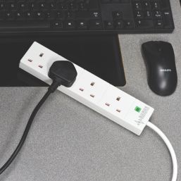 Essentials 13A 4-Gang Unswitched Surge-Protected Extension Lead White 2m