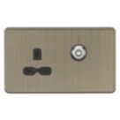Knightsbridge Screwless 13A Key Switch 1-Gang DP Switched Socket Antique Brass with Black Inserts
