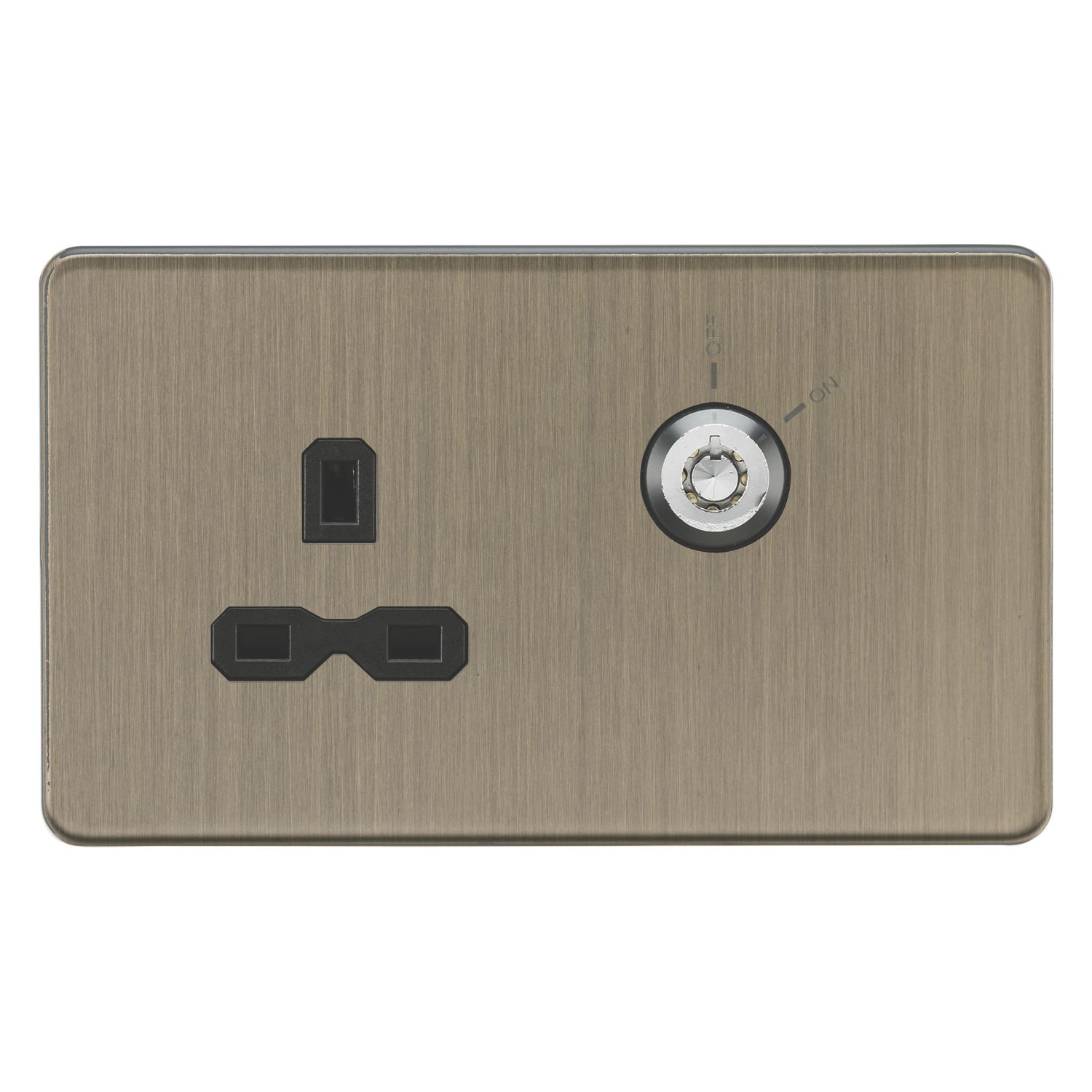 Knightsbridge Screwless 13A Key Switch 1-Gang DP Switched Socket Antique Brass with Black Inserts (856CR)